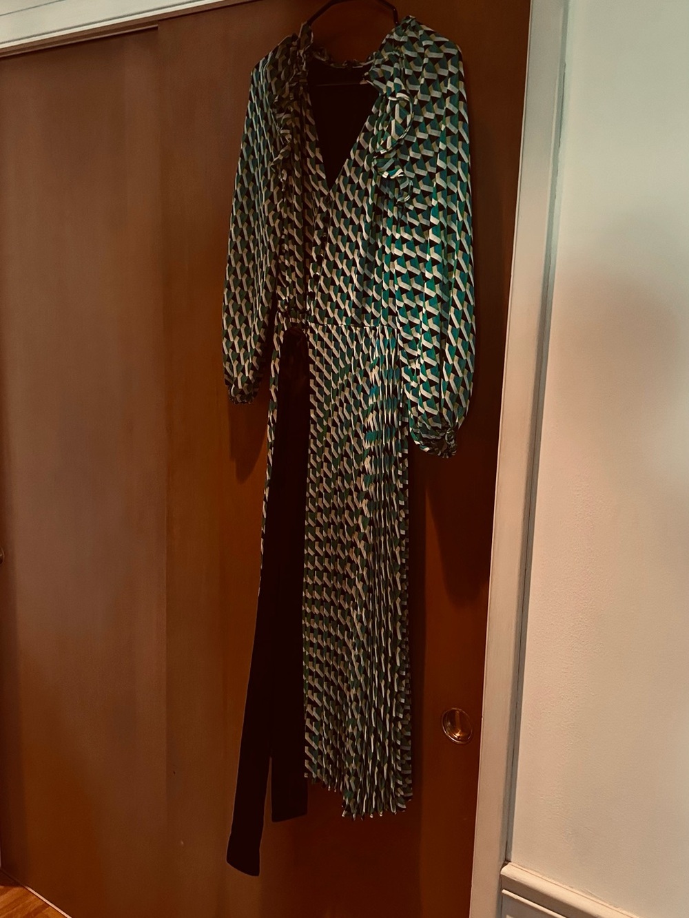 Karl Lagerfeld Green Geometric Long Sleeve Midi Dress